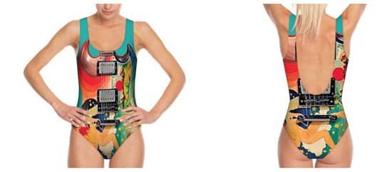 The Fool Guitar swimsuit front and back
